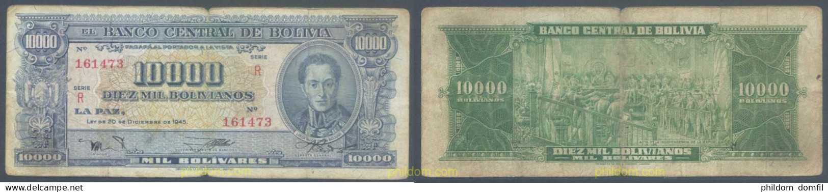 7207 BOLIVIA 1945 BOLIVIA 10000 PESOS BOLIVIANOS 1945 - Bolivia