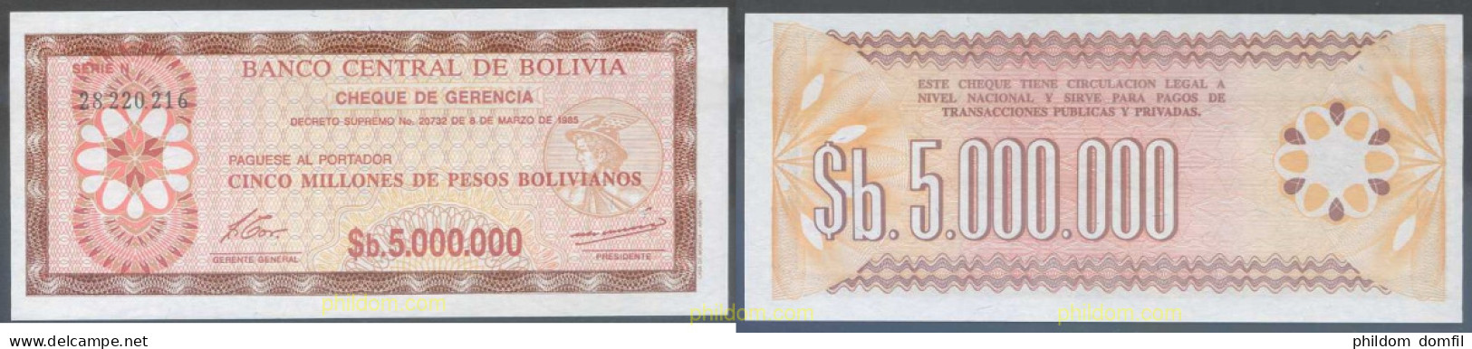 7231 BOLIVIA 1985 BOLIVIA 5000000 PESOS BOLIVIANOS 1985 - Bolivie