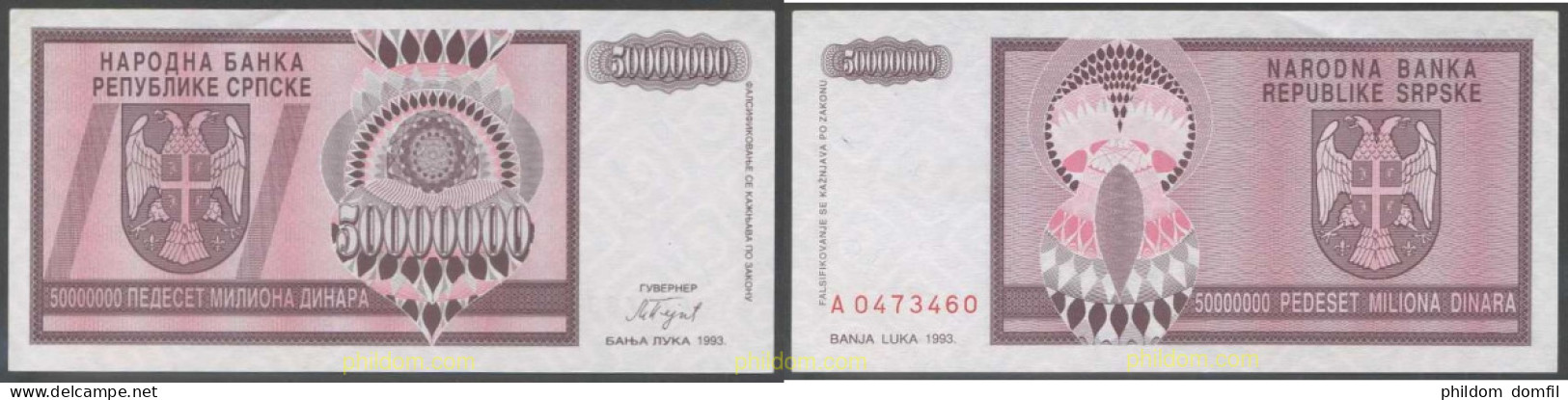 7273 BOSNIA-HERZEGOVINA. Adm Serbia 1993 BOSNIA HERZEGOVINA SERBIA 50000000 DINARS 1993 - Serbien