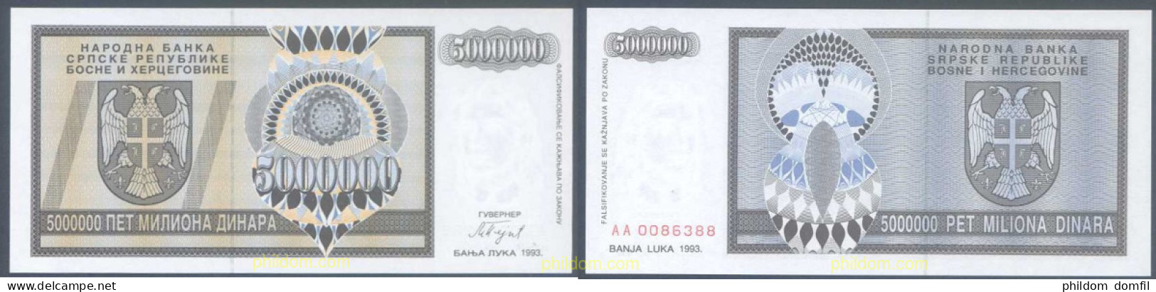 7274 BOSNIA-HERZEGOVINA. Adm Serbia 1993 BOSNIA-HERZEGOVINA SERBIA 5000000 DINARA 1993 - Serbia