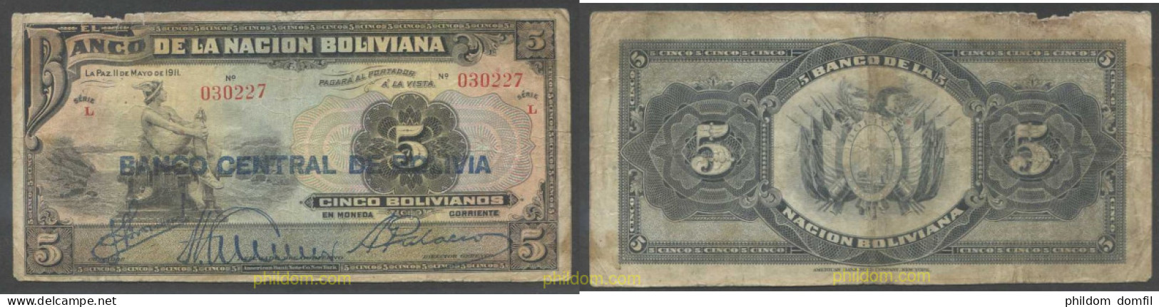 7413 BOLIVIA 1911 BOLIVIA 5 BOLIVIANOS 1911 - Bolivie