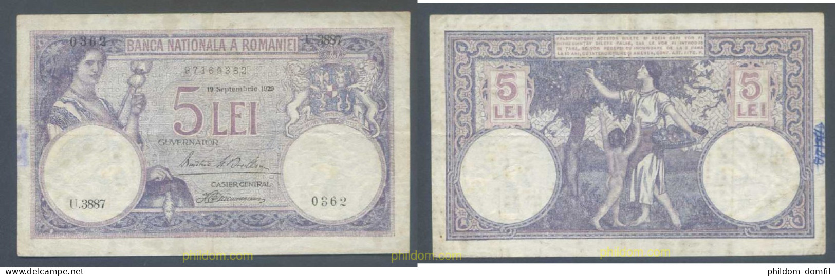 7461 RUMANIA 1929 ROMANIA 5 LEI 1929 - Romania