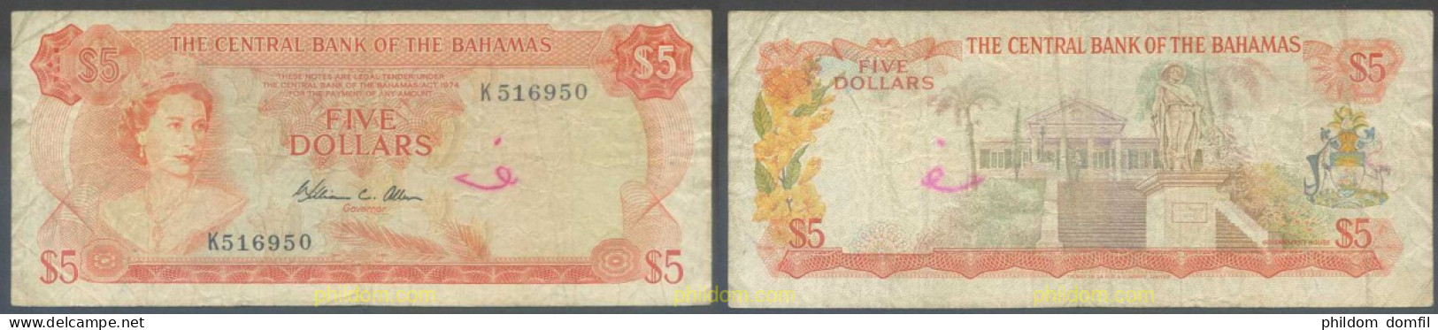 7832 BAHAMAS 1974 BAHAMAS 5 DOLLARS 1974 - Bahama's