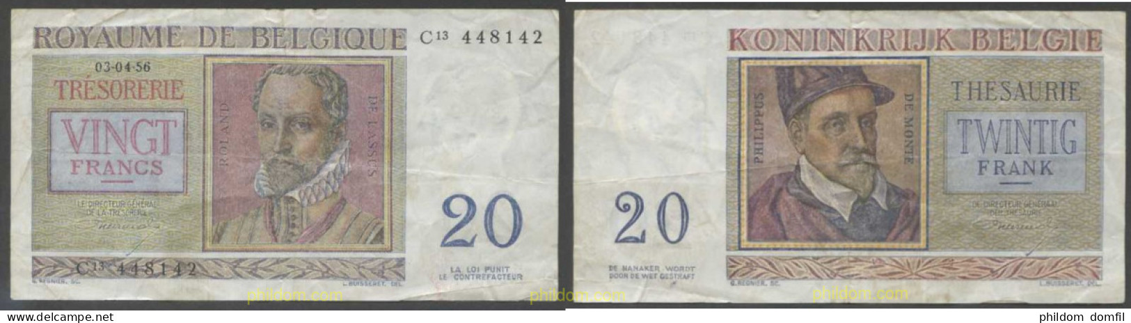 7889 BELGICA 1956 BELGIQUE 20 FRANCS 1956 - Colecciones