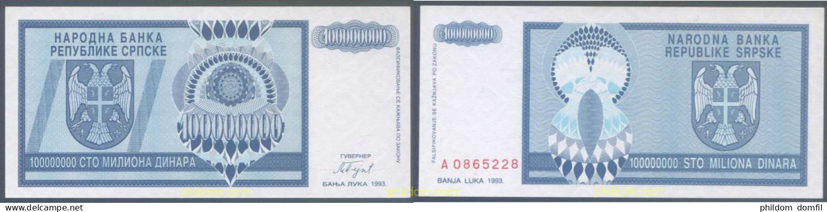 8037 BOSNIA-HERZEGOVINA. Adm Serbia 1993 SERBIA 100000000 DINARA 1993 - Serbien
