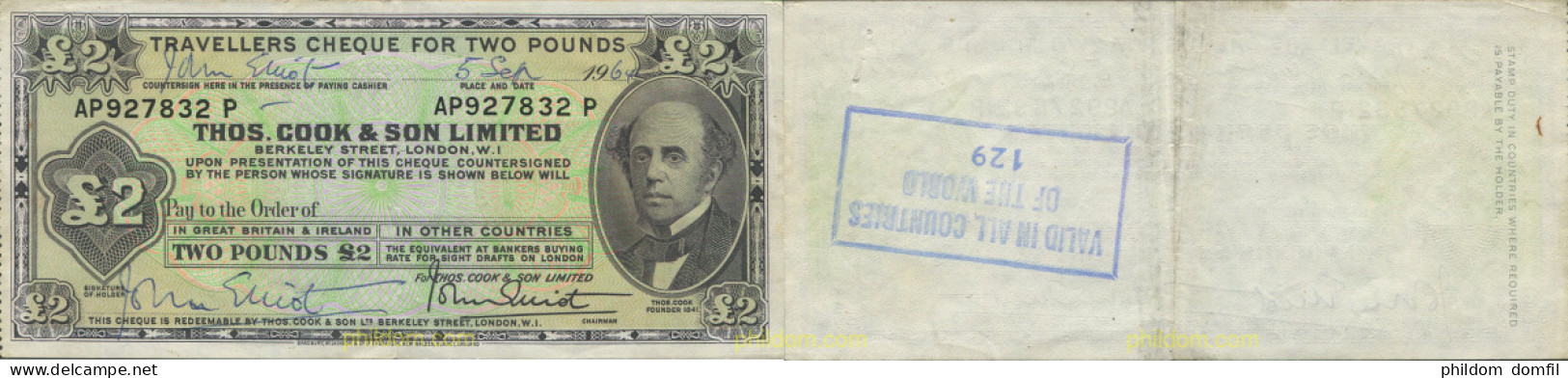 8114 GRAN BRETAÑA 1964 CHEQUE THOS.COOK & SON LIMITED 2 POUNDS 1964 - Colecciones