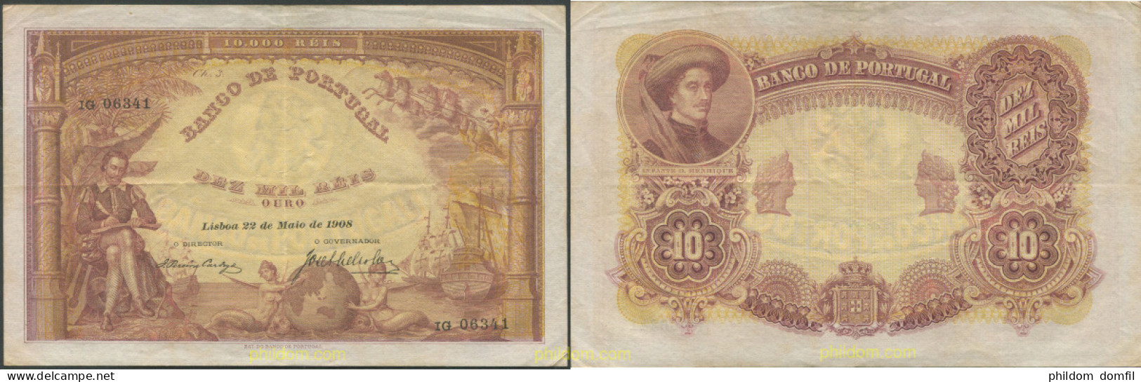 8136 PORTUGAL 1908 10.000 RÉIS - CHAPA 3 - OURO 1908 - Portogallo