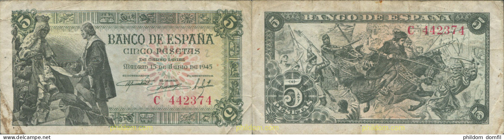 8145 ESPAÑA 1945 5 Pesetas Estado Español 15 Junio De 1945 - Otros & Sin Clasificación