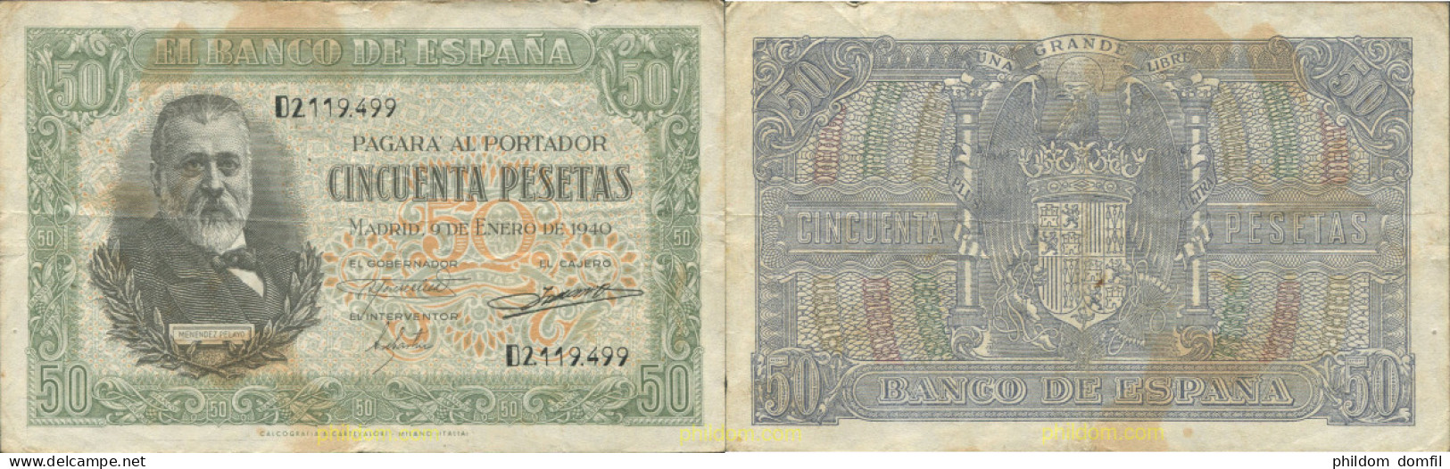 8146 ESPAÑA 1940 50 Pesetas 9 De Enero 1940 - Mendez Pelayo - Other & Unclassified
