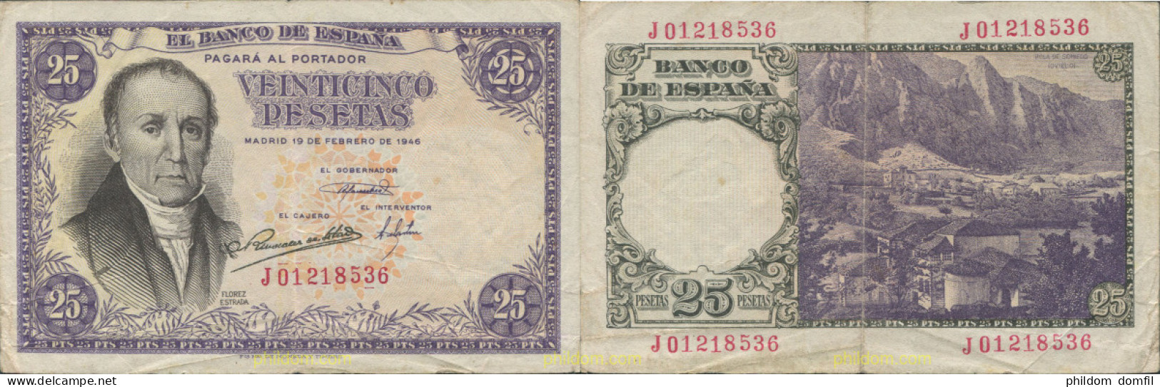 8157 ESPAÑA 1946 SPAIN 25 PESETAS 1946 FLOREZ ESTRADA - Otros & Sin Clasificación