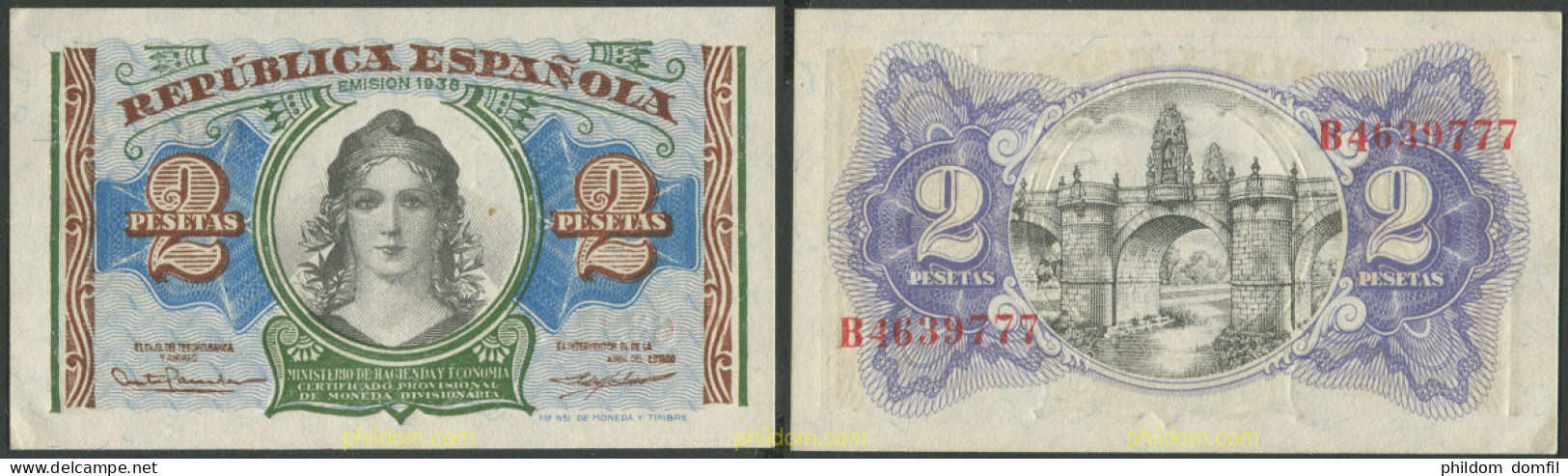 8253 ESPAÑA 1938 2 PESETAS REPUBLICA 1938 - Other & Unclassified