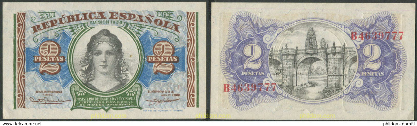 8253 ESPAÑA 1938 2 PESETAS REPUBLICA 1938 - Autres & Non Classés