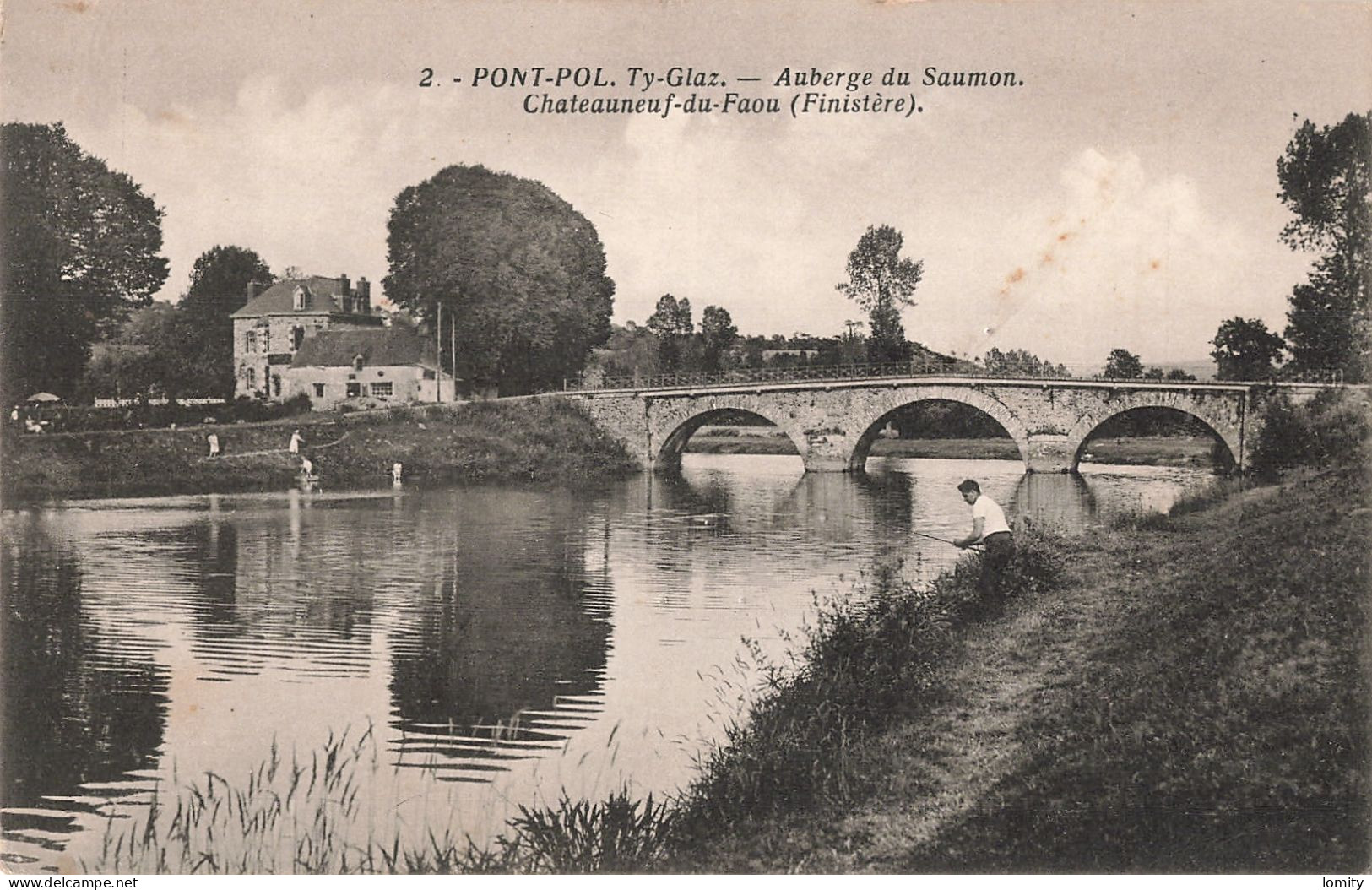 29 Chateauneuf Du Faou Pont Pol Auberge Du Saumon CPA Peche Pecheur à La Ligne - Châteauneuf-du-Faou