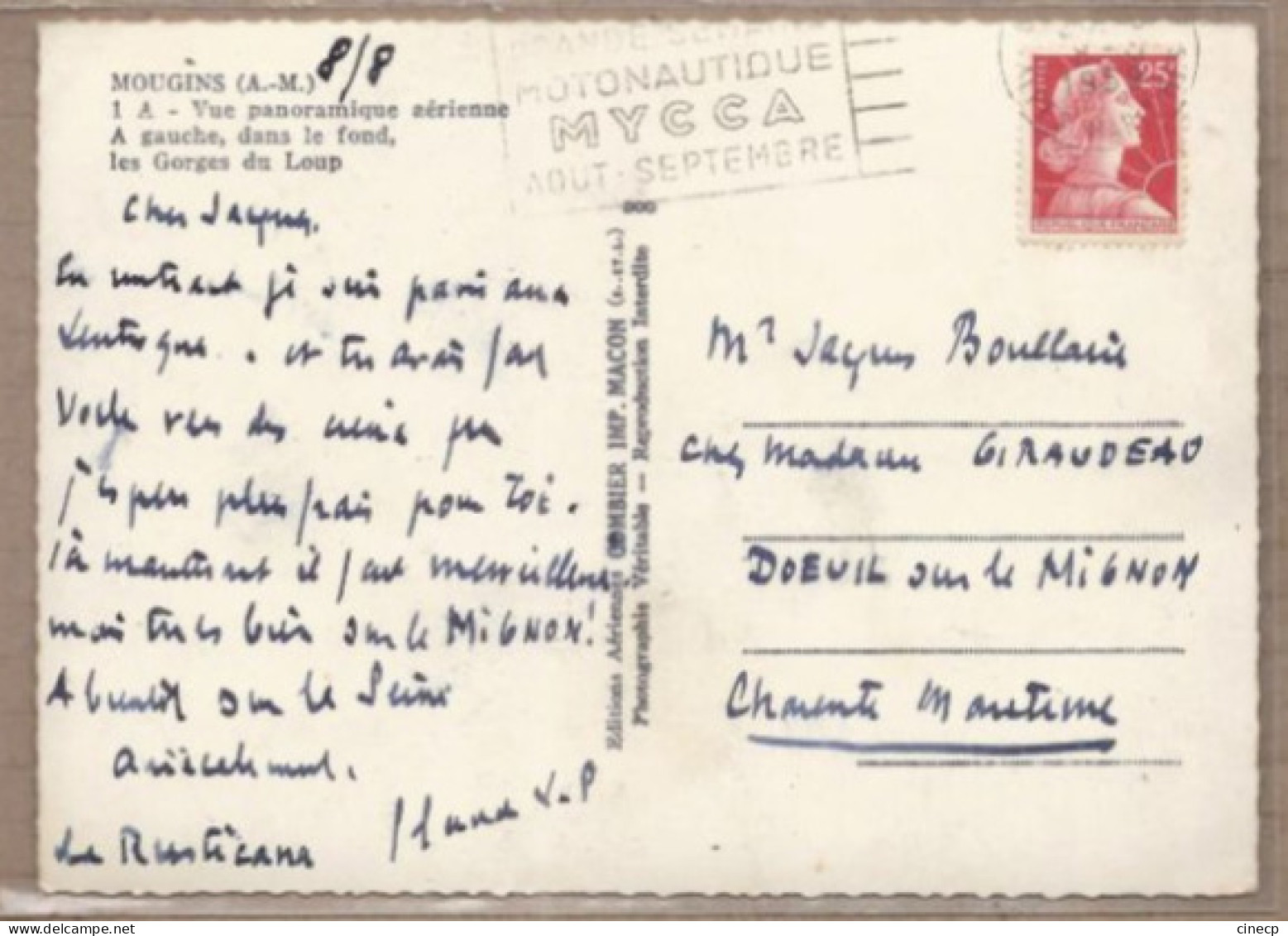 CPSM 06 - MOUGINS - Vue Panoramique Aérienne TB Ensemble Du Village Centre + Détails Maisons MOTONAUTIQUE MYCCA 1959 - Mougins