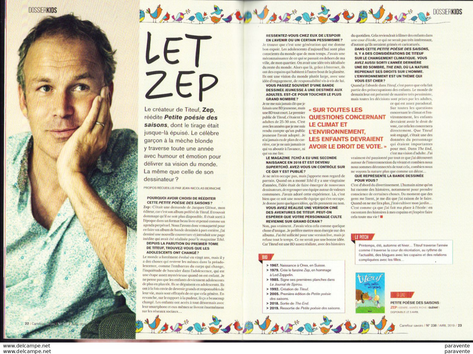 ASTERIX - ZEP : Magazine CARREFOUR SAVOIRS 238 - 2019 Dessin Animé ASTIER - Interview De ZEP - Asterix