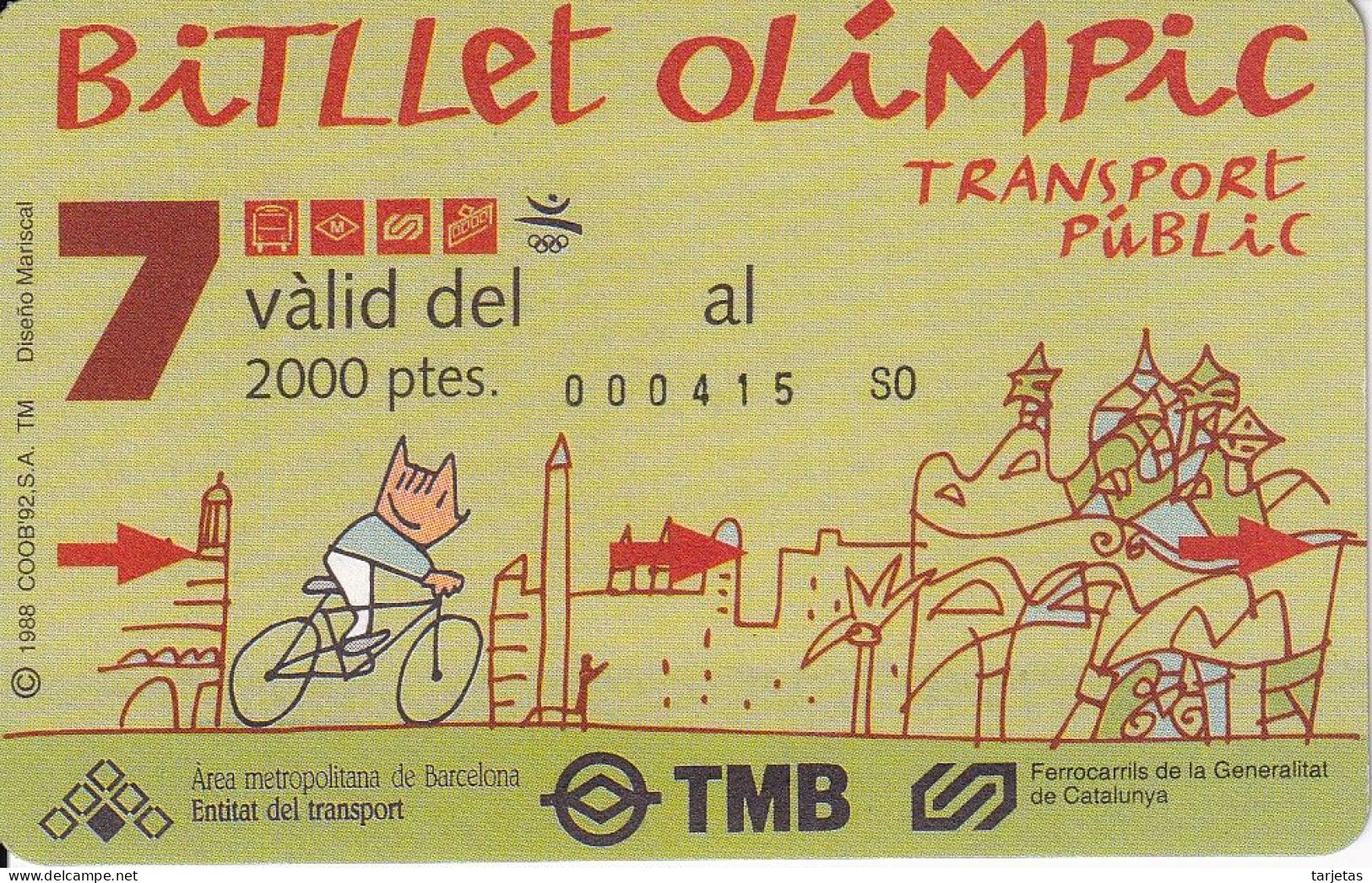 BILLETE OLIMPIC DE BARCELONA 92 - COBI (OLYMPIC GAMES) - Altri & Non Classificati