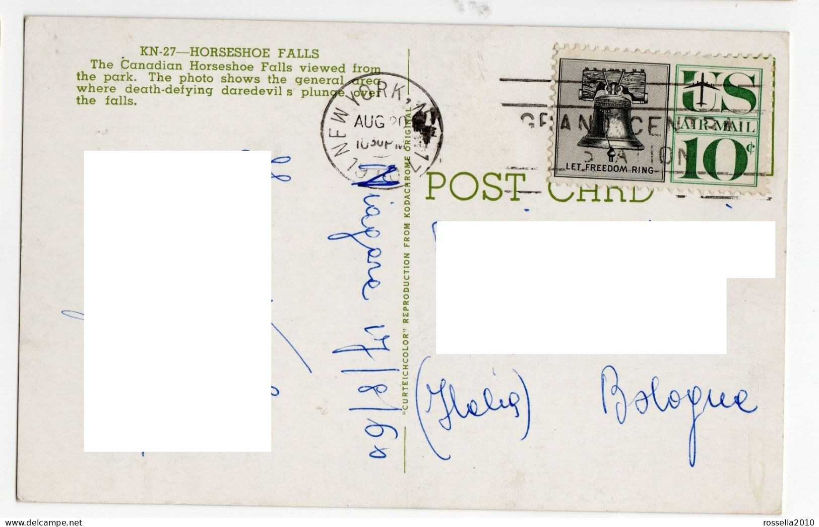 CARTOLINA AMERICA USA 1960 NEW YORK HORSESHOE FALLS Postcard - Long Island