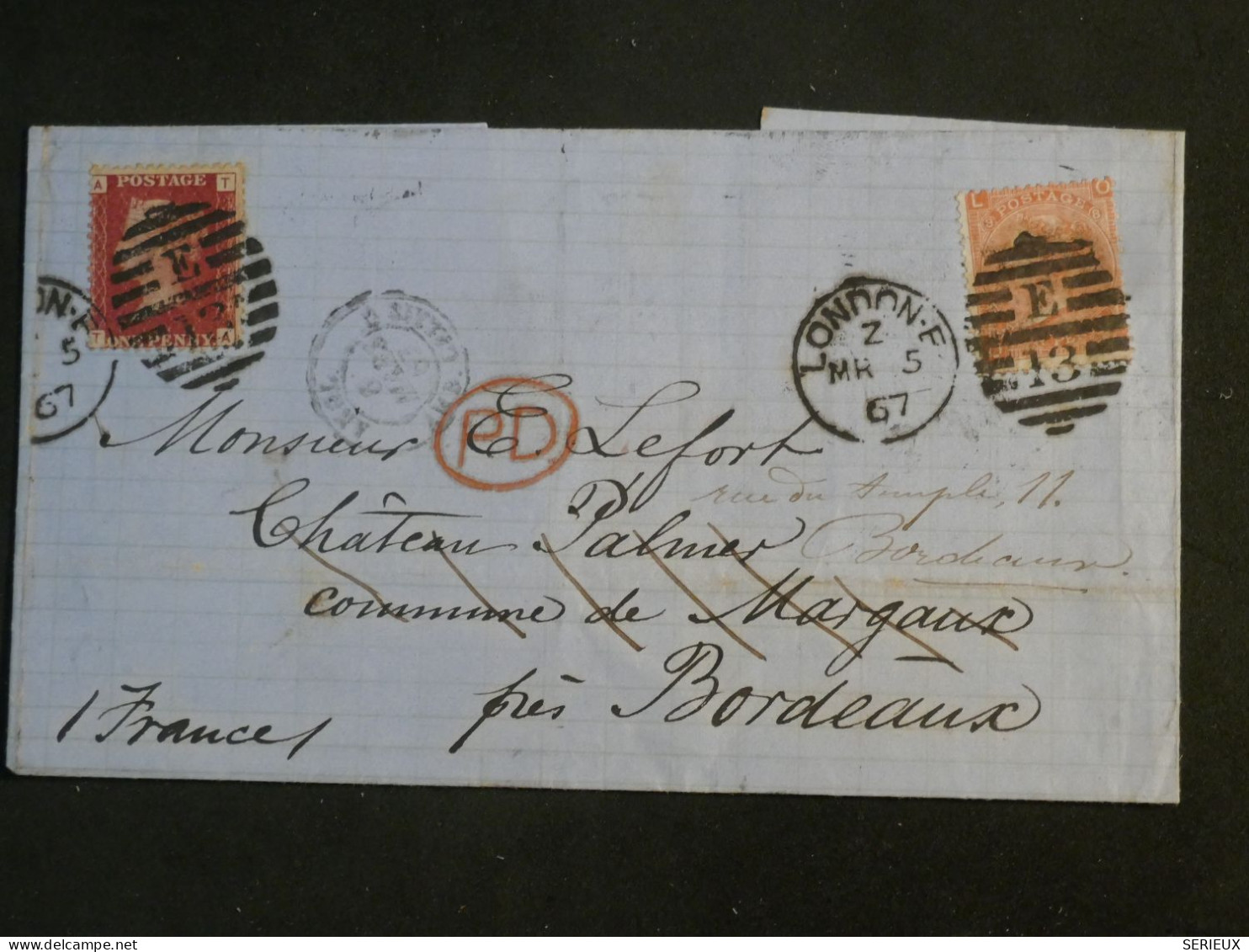 DI 16  GREAT BRITAIN  BELLE LETTRE 1867  LONDON A BORDEAUX  FRANCE + AFF. INTERESSANT+++ - Lettres & Documents