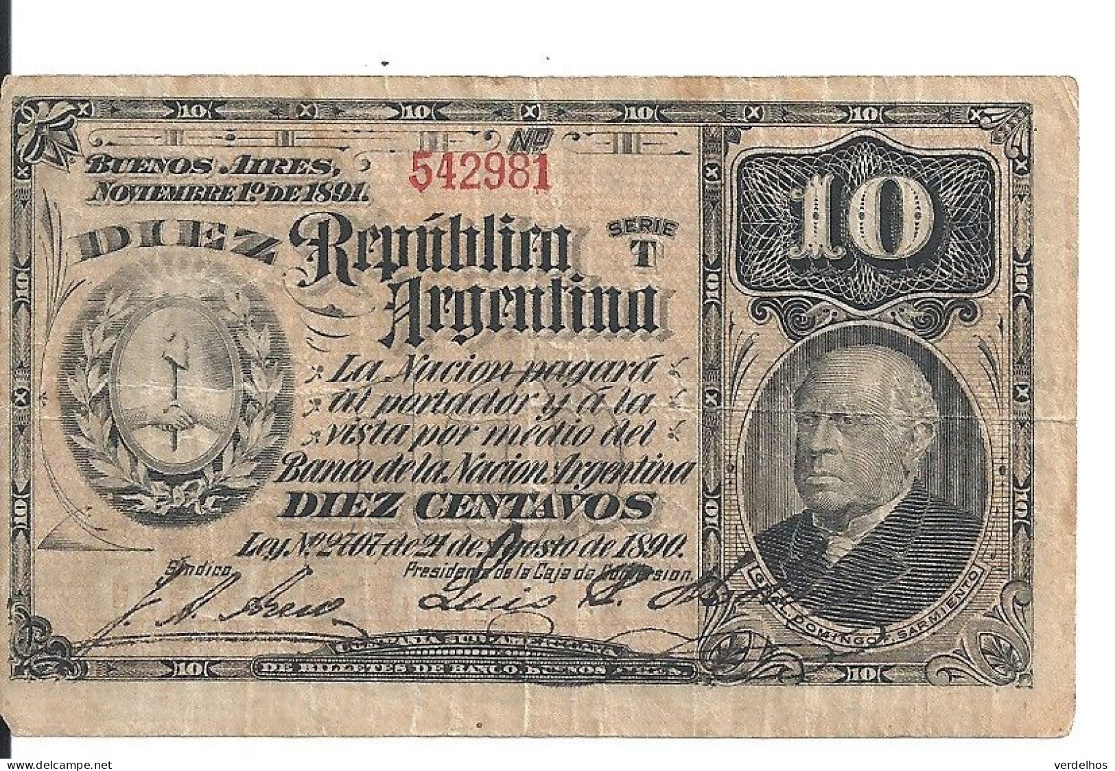 ARGENTINE 10 CENTAVOS 1890 VG+ P 210 - Argentina