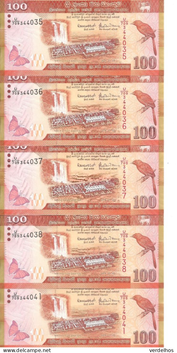 SRI LANKA 100 RUPEES 2019 UNC P 125 ( 5 Billets ) - Sri Lanka