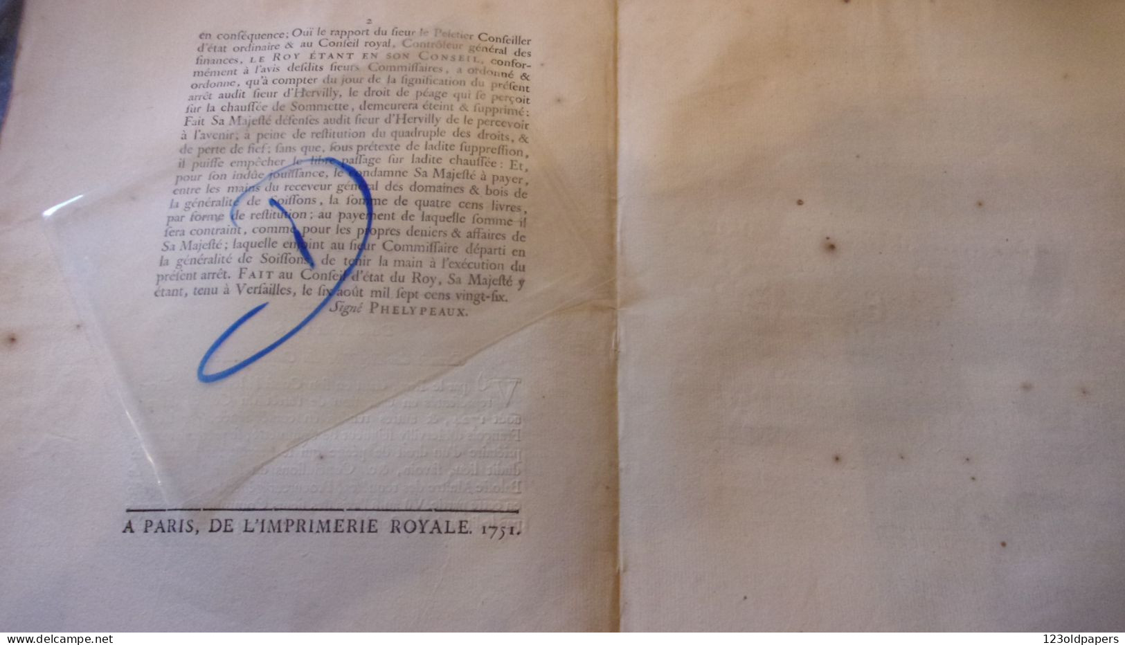 SOMME HERVILLY 1726 ARREST DU CONSEIL ROY  CONCERNANT DROIT PEAGE  SUR CHAUSSEE DE SOMMETTE FRANCOIS D HERVILLY SEIGNEUR - Documents Historiques