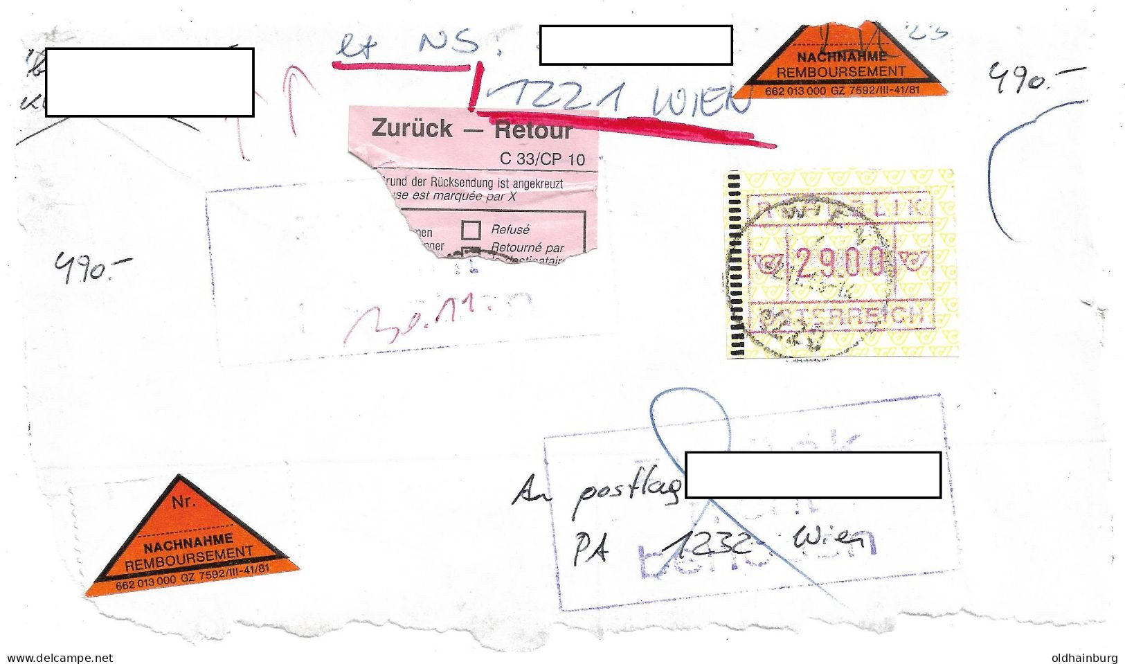 1619p: Österreich 1993, ATM Auf Nachnahme- Briefvorderseite, 29.00 ÖS Bedarfspost 1220 Wien - Errores & Curiosidades