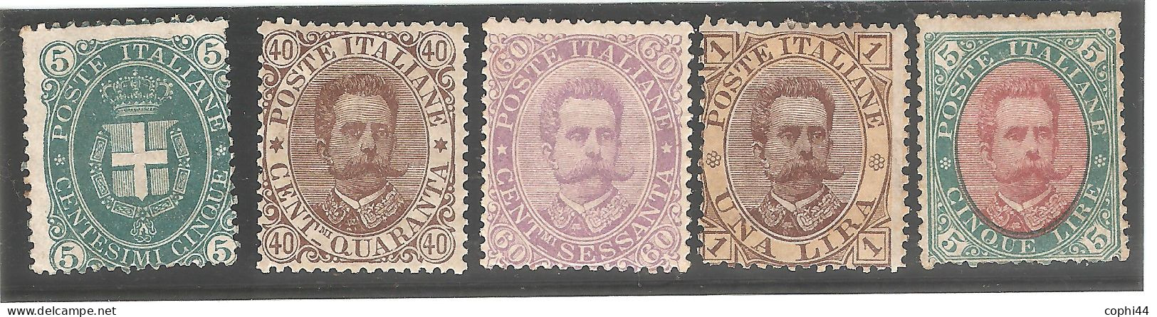 1889 - REGNO D'ITALIA Stemma Ed Effigie Umberto I Sassone N. 44 45 47 48 49 Serie Non Completa Nuova Linguellata MH* - Neufs