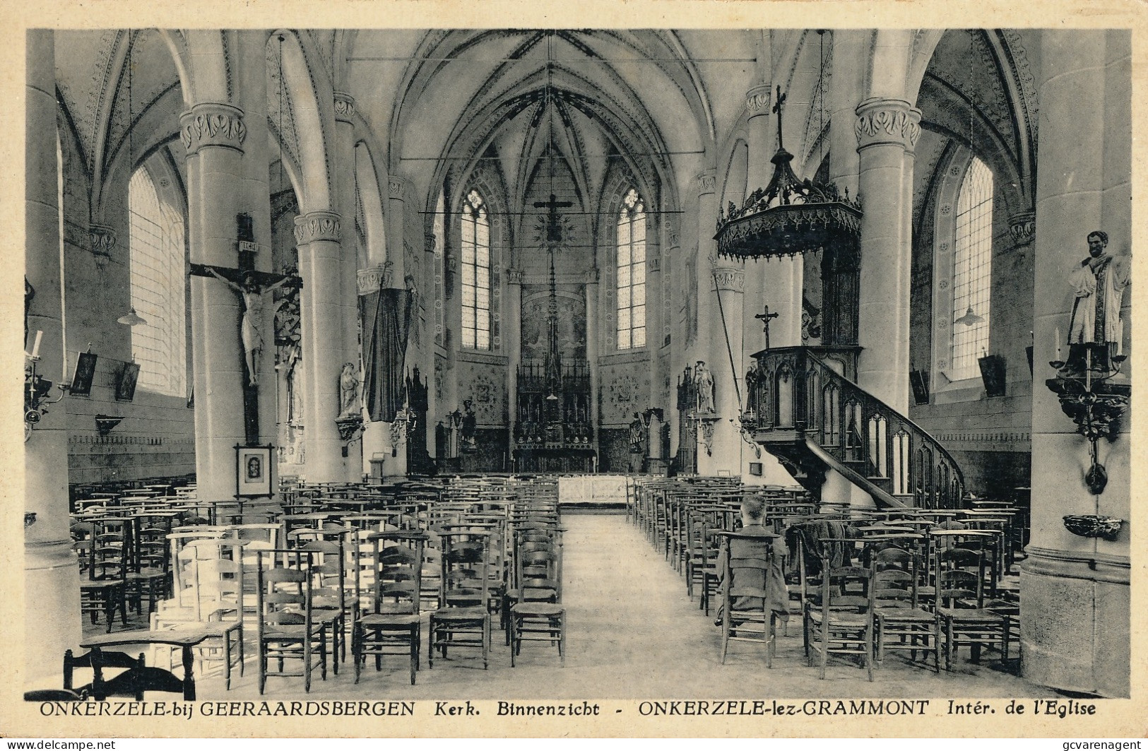 ONKERZELE  KERK BINNENZICHT          2 SCANS - Geraardsbergen