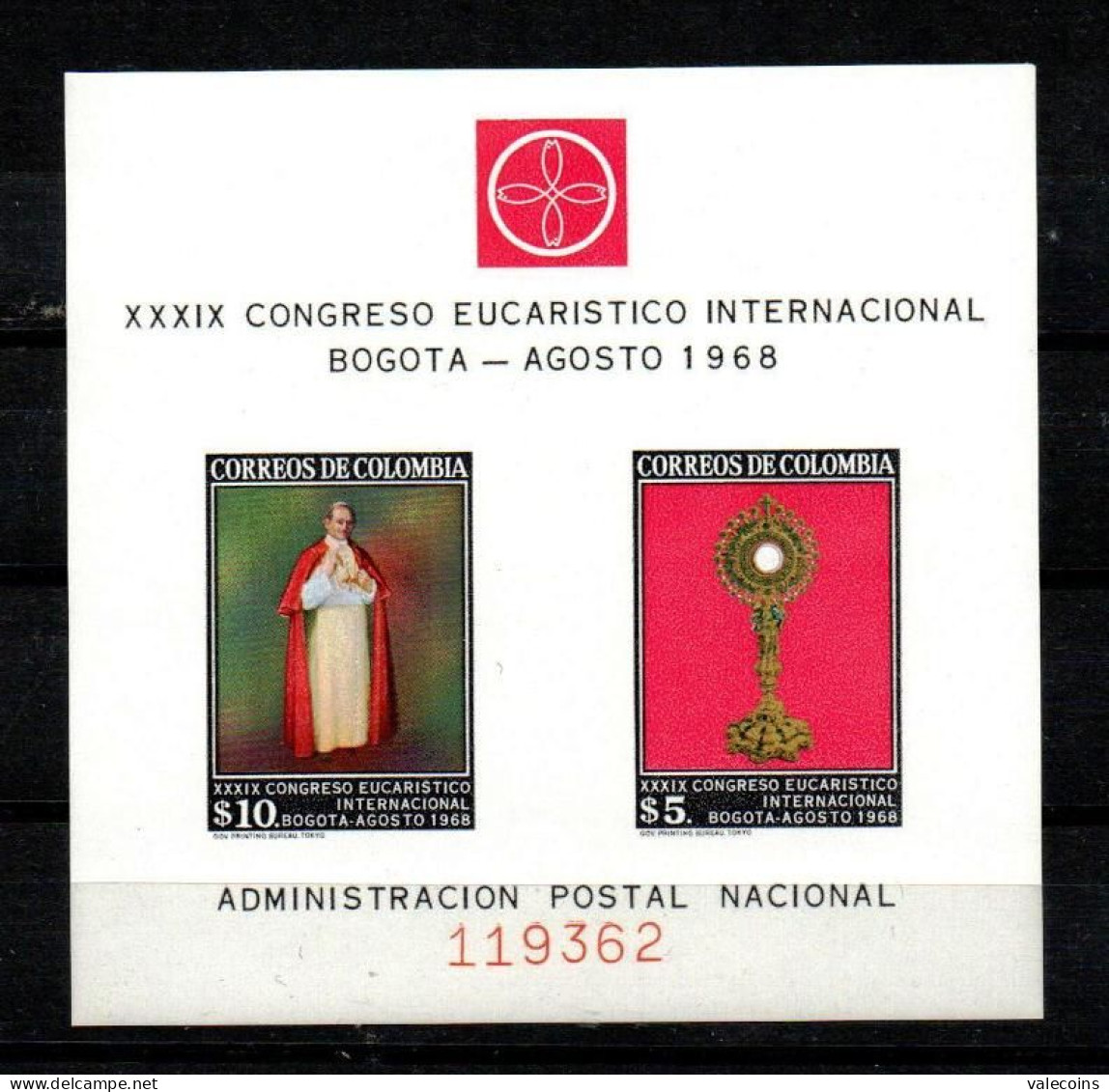 # COLOMBIA - 1968 - 39° Congreso Eucaristico International - Sheet 2 Stamps MNH     MyRef:DG/DM - Ungebraucht