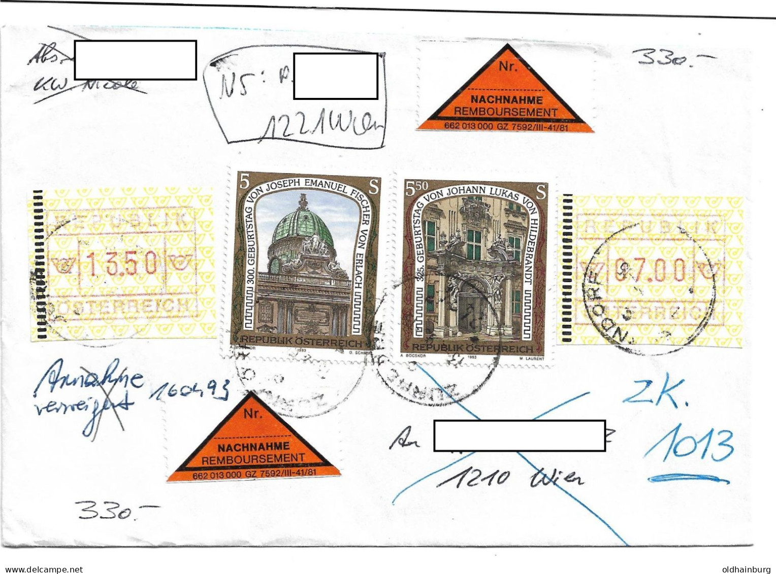 1619j: Österreich 1994, ATM Auf Nachnahme- Brief, Fischer V. Erlach, Hildebrandt- Bedarfspost - Covers & Documents