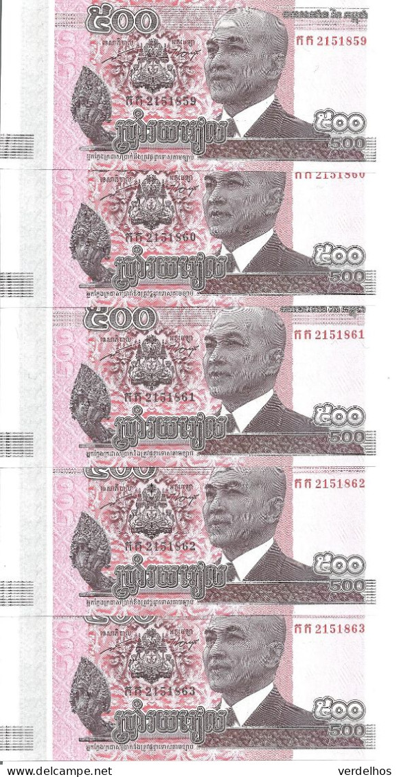 CAMBODGE 500 RIELS 2014 UNC P 66 ( 5 Billets ) - Cambodja