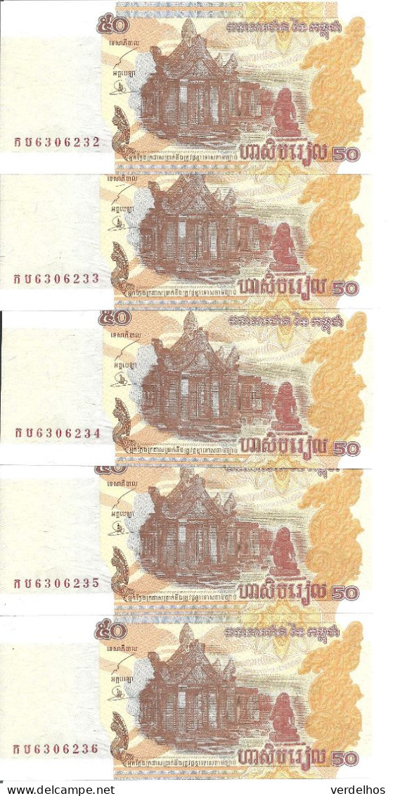 CAMBODGE 50 RIELS 2002 UNC P 52 ( 5 Billets ) - Cambodja