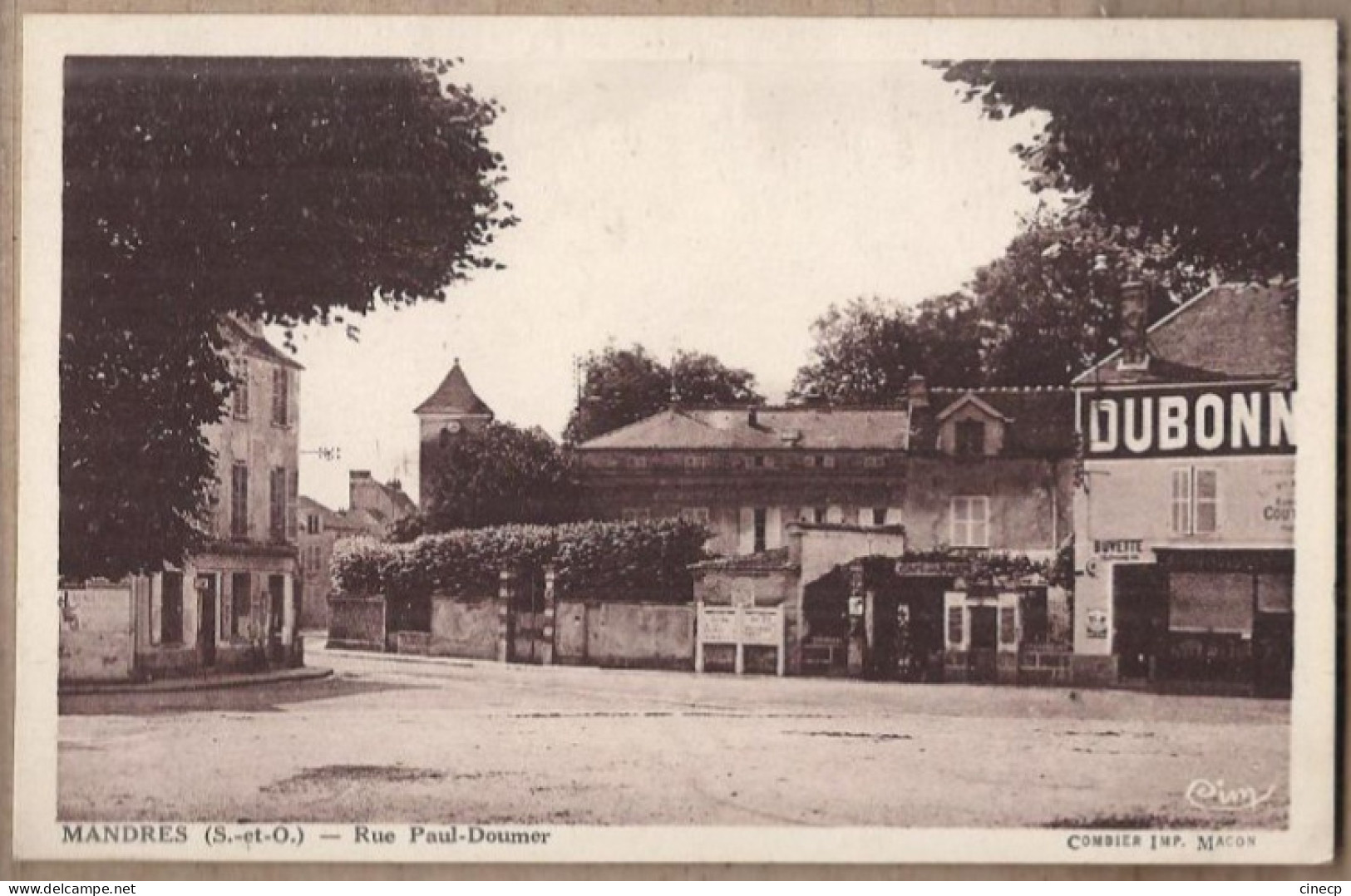 CPA 94 - MANDRES - Rue Paul Doumer - TB PLAN CENTRE VILLE - Devantures Magasins Café Publicité DUBONNET PLM - Mandres Les Roses