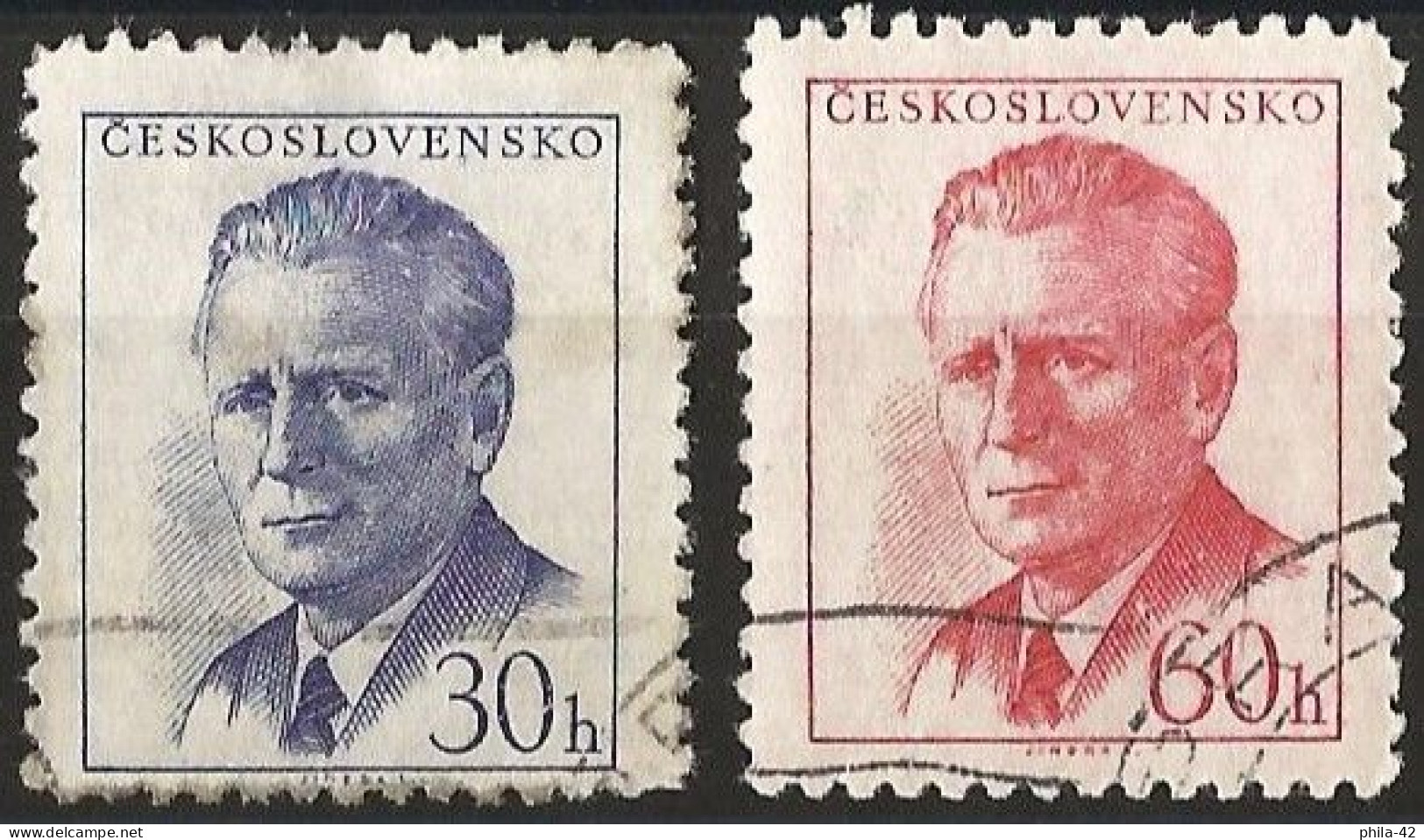 Czechoslovakia 1958 - Mi 1081 Aa & 1082 A - YT 965/66 ( Antonín Novotný, President ) Perf. 12½ - Usati