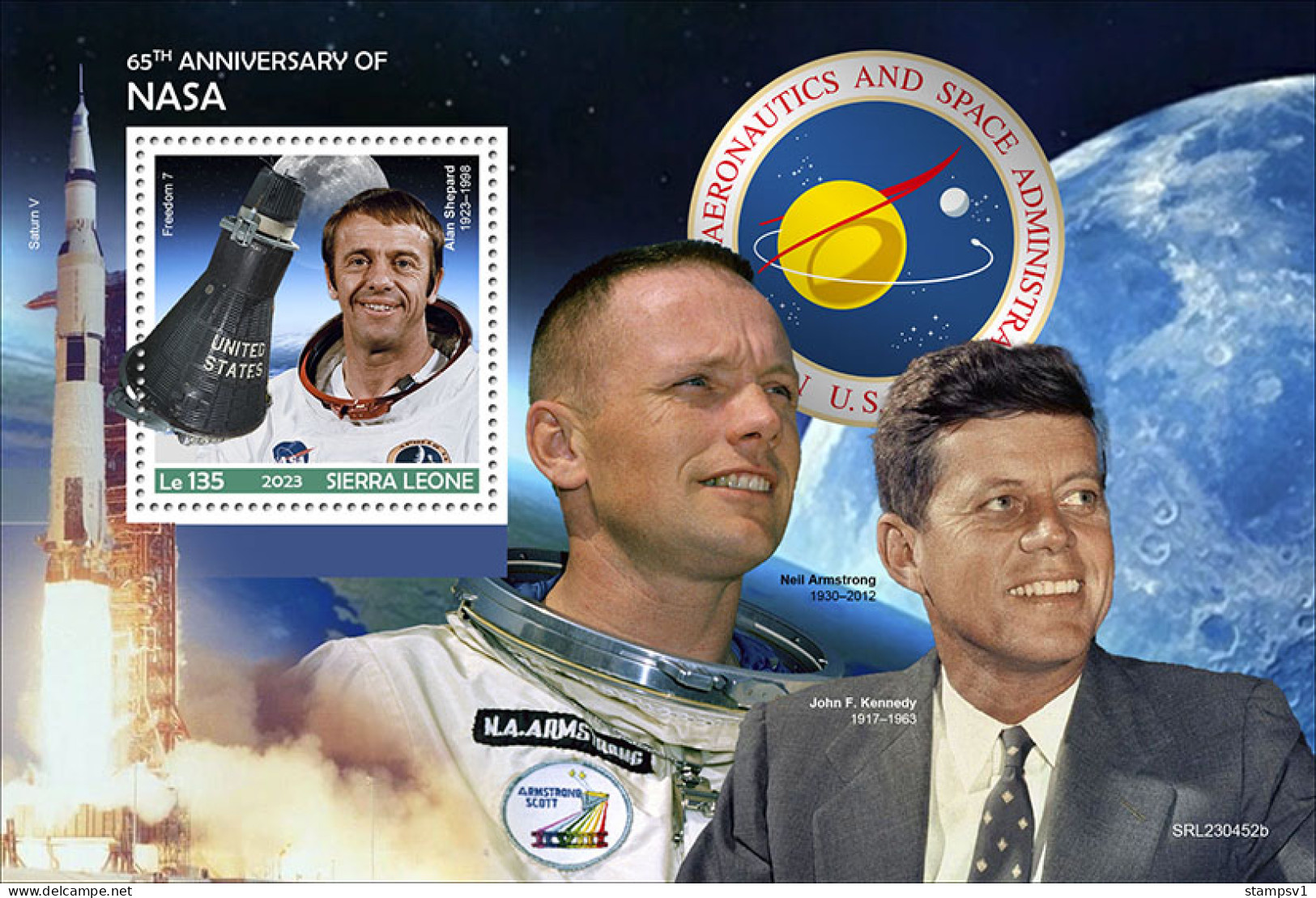 Sierra Leone  2023 65th Anniversary Of NASA. John F. Kennedy. (452b) OFFICIAL ISSUE - Kennedy (John F.)