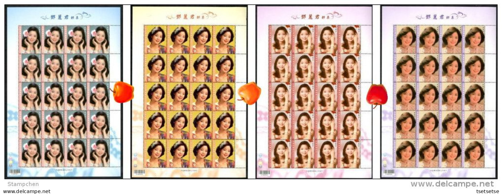 80 Stamps! Taiwan 2015 Teresa Teng Famous Singer, 4 Full Sheets Set 鄧麗君 - Blocks & Kleinbögen