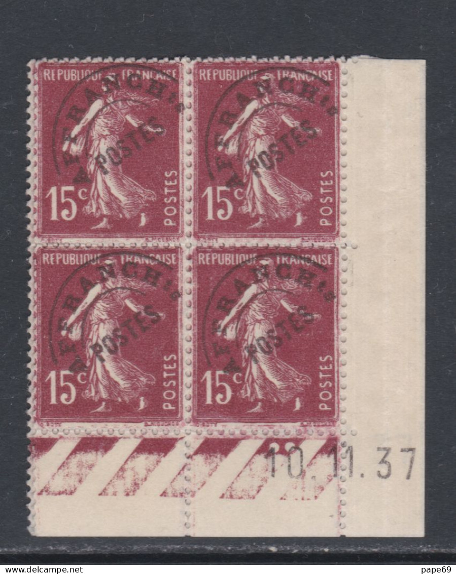 France Préoblitéré N° 53 X Type Semeuse  15 C. Brun-lilas En Bloc De 4 Coin Daté Du 17 . 12 . 32 ;   Trace Charnière, TB - Voorafgestempeld