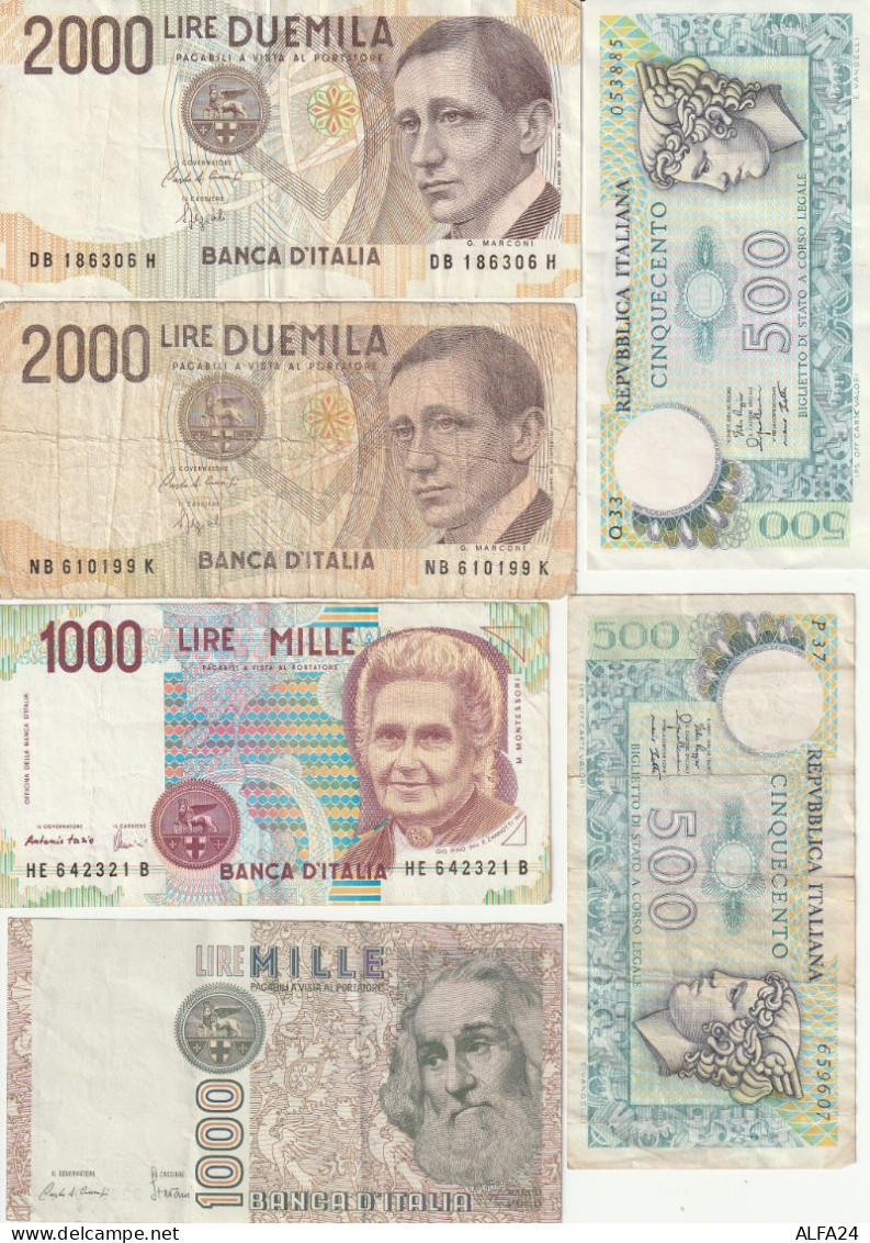 BANCONOTA LOTTO 6 BANCONOTE ITALIA VF 500-1000-2000   (B_801 - Other & Unclassified