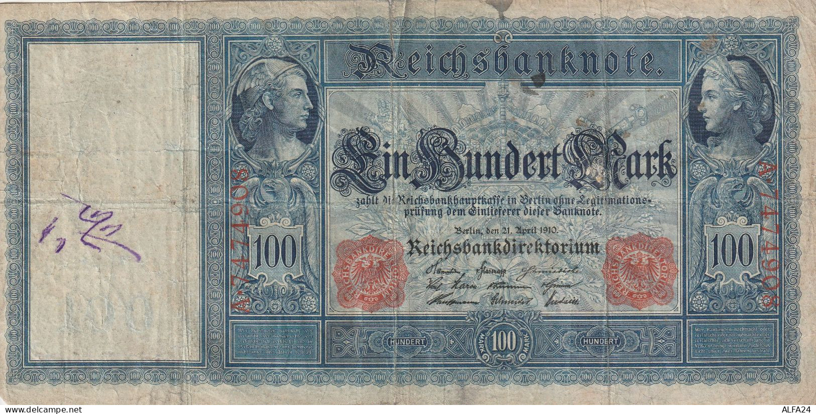 BANCONOTA GERMANIA 100 1910 VF  (B_761 - 1.000 Mark