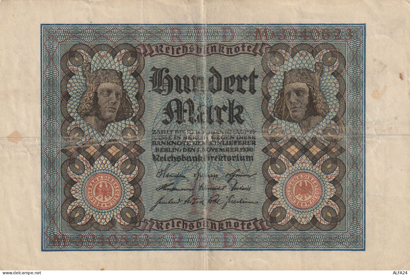 BANCONOTA GERMANIA 100 1920 VF  (B_749 - 100 Mark