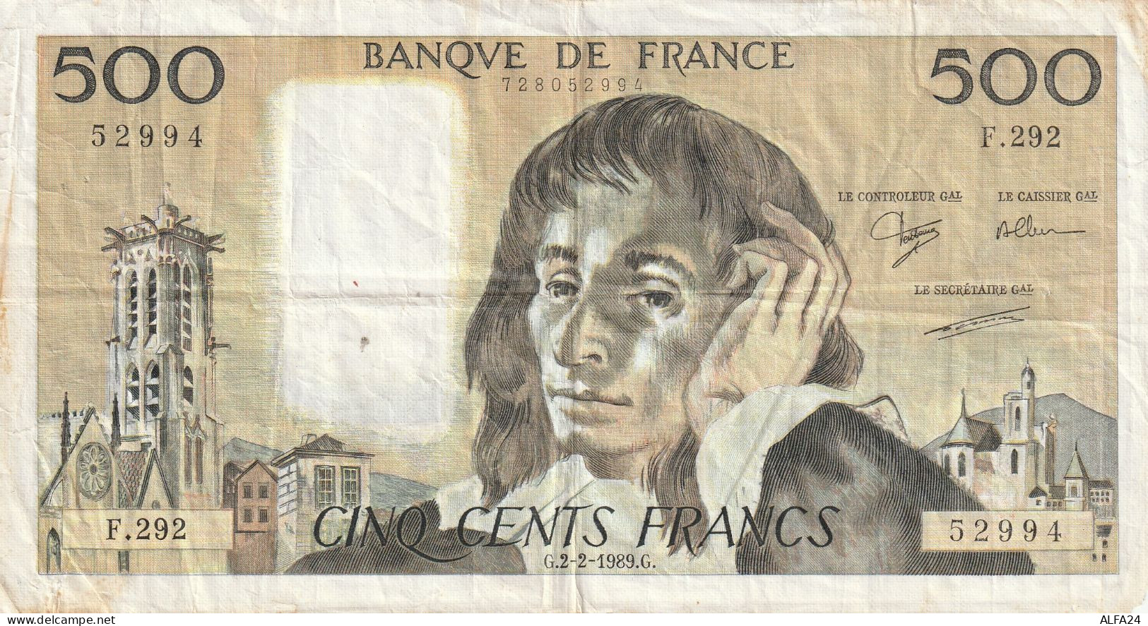 BANCONOTA FRANCIA 500 PASCAL VF  (B_738 - 500 F 1968-1993 ''Pascal''