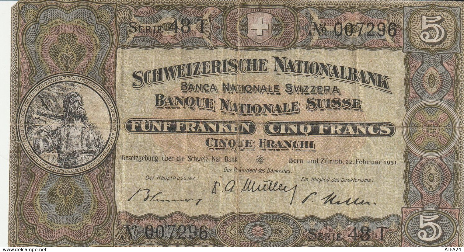 BANCONOTA SVIZZERA 1951 5 VF  (B_551 - Switzerland