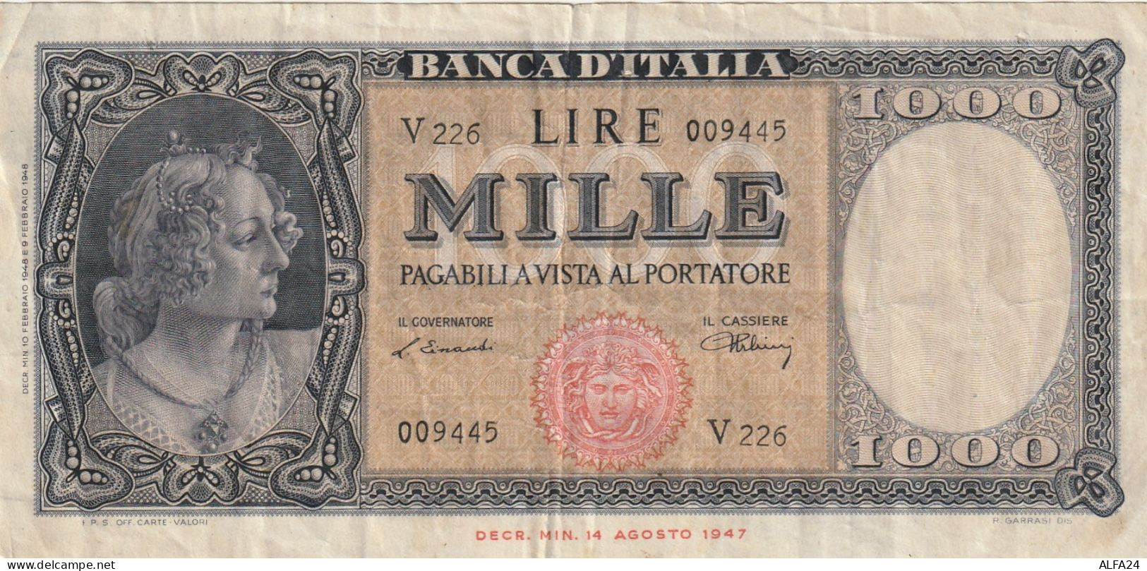 BANCONOTA ITALIA MEDUSA L.1000 1947 VF  (B_468 - 1000 Liras