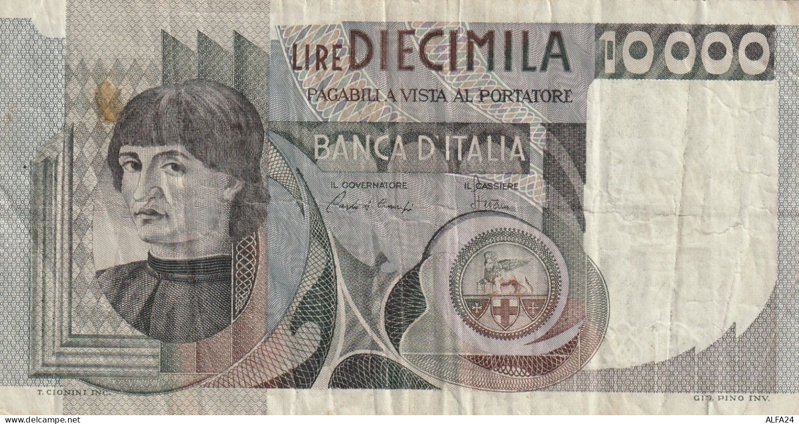 BANCONOTA ITALIA L.10000 DAL CASTAGNO VF  (B_443 - 10.000 Lire