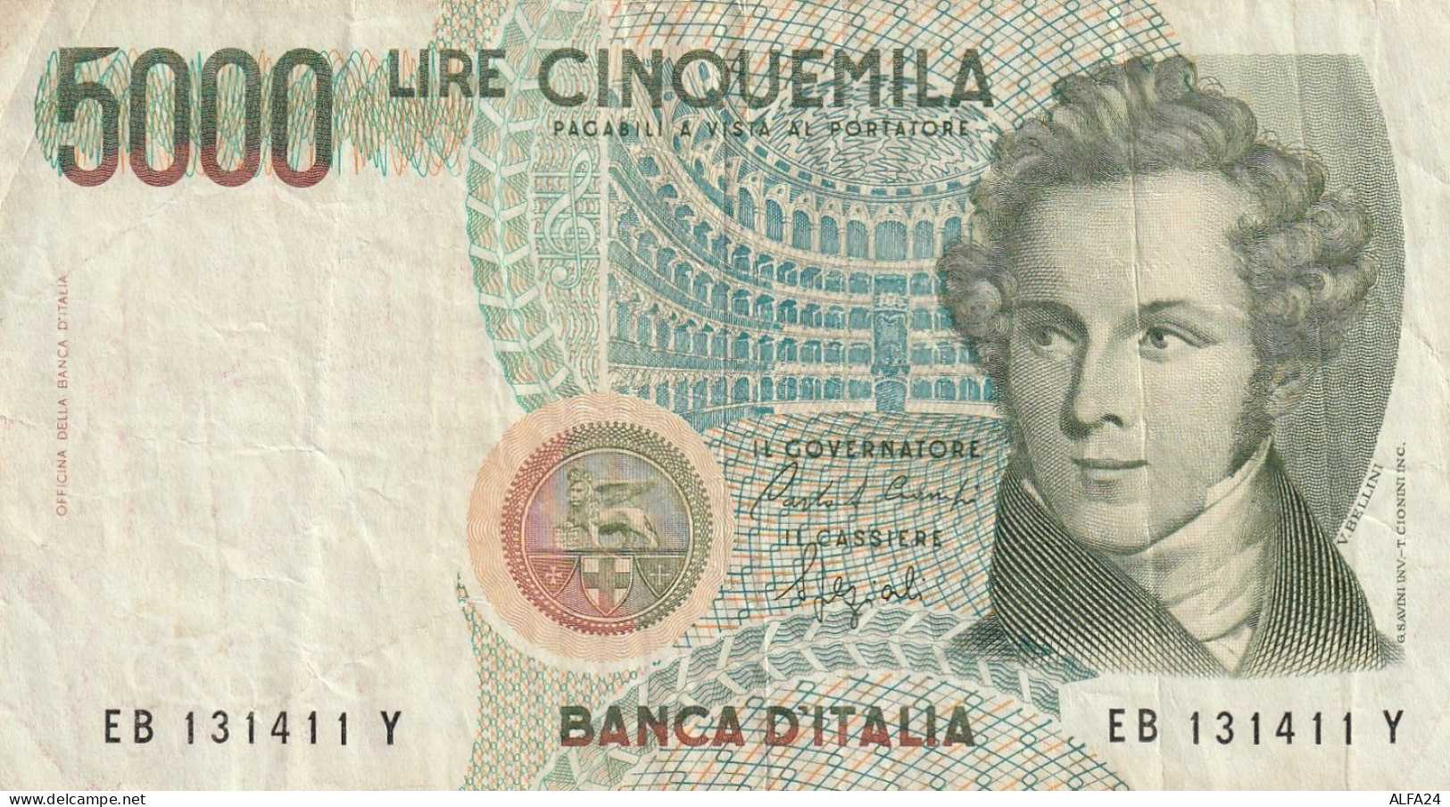 BANCONOTA ITALIA L.5000 BELLINI VF  (B_437 - 5000 Lire