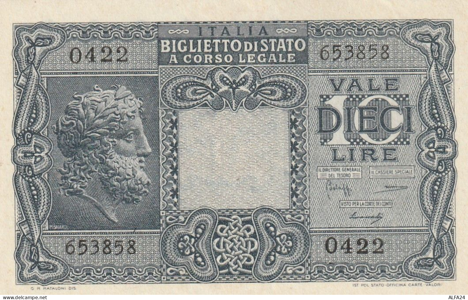 BANCONOTA ITALIA REGNO BIGLIETTO DI STATO LIRE 10 UNC  (B_425 - Italië – 10 Lire