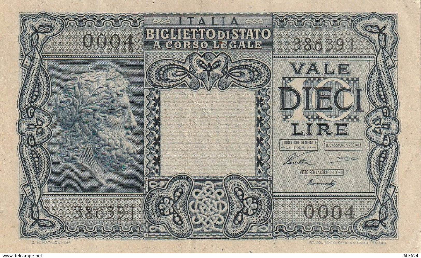 BANCONOTA ITALIA REGNO BIGLIETTO DI STATO LIRE 10 EF  (B_423 - Italia – 10 Lire