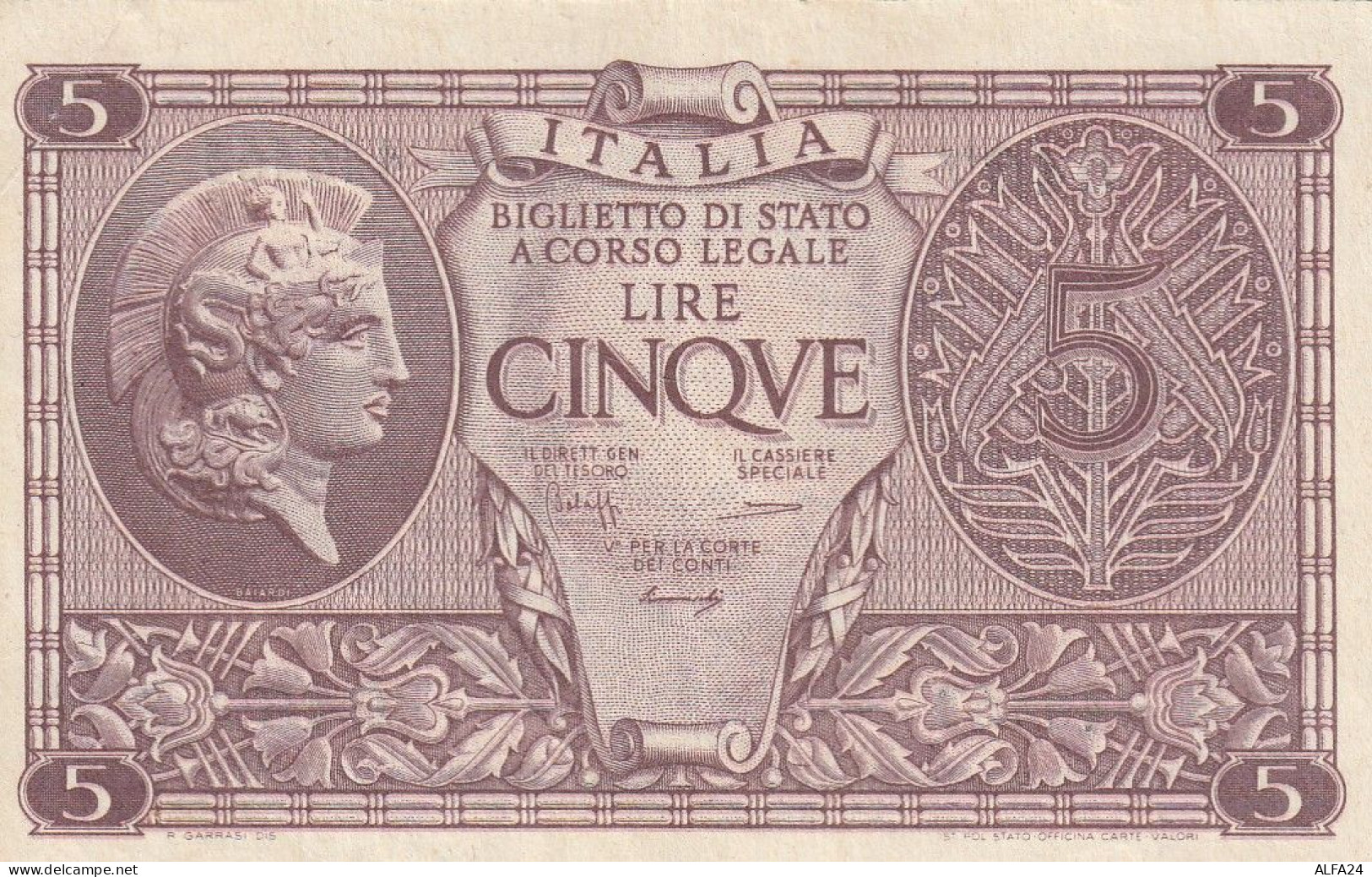 BANCONOTA ITALIA REGNO BIGLIETTO DI STATO LIRE 5 UNC  (B_412 - Italië– 5 Lire