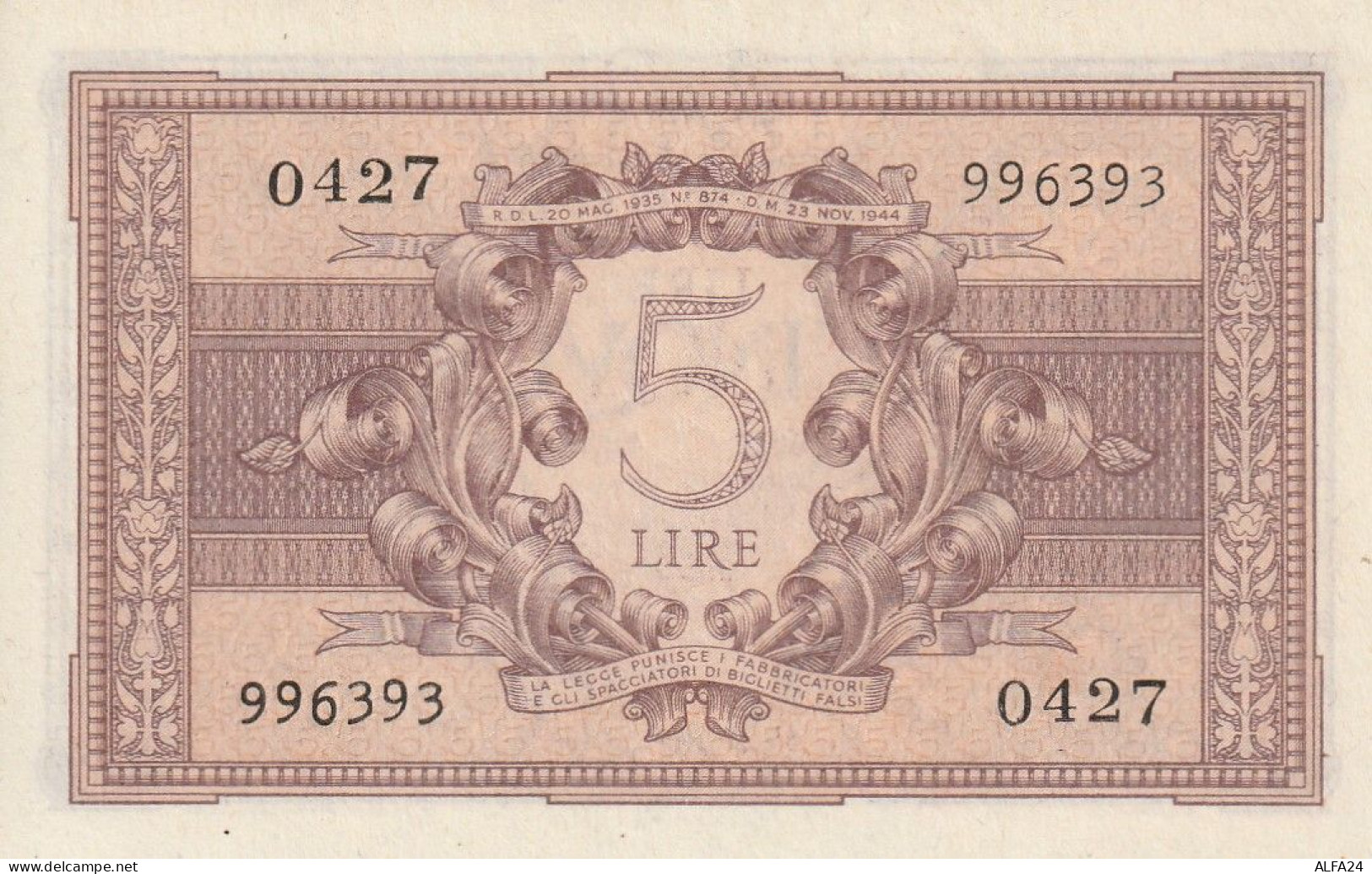 BANCONOTA ITALIA REGNO BIGLIETTO DI STATO LIRE 5 UNC  (B_414 - Italia – 5 Lire