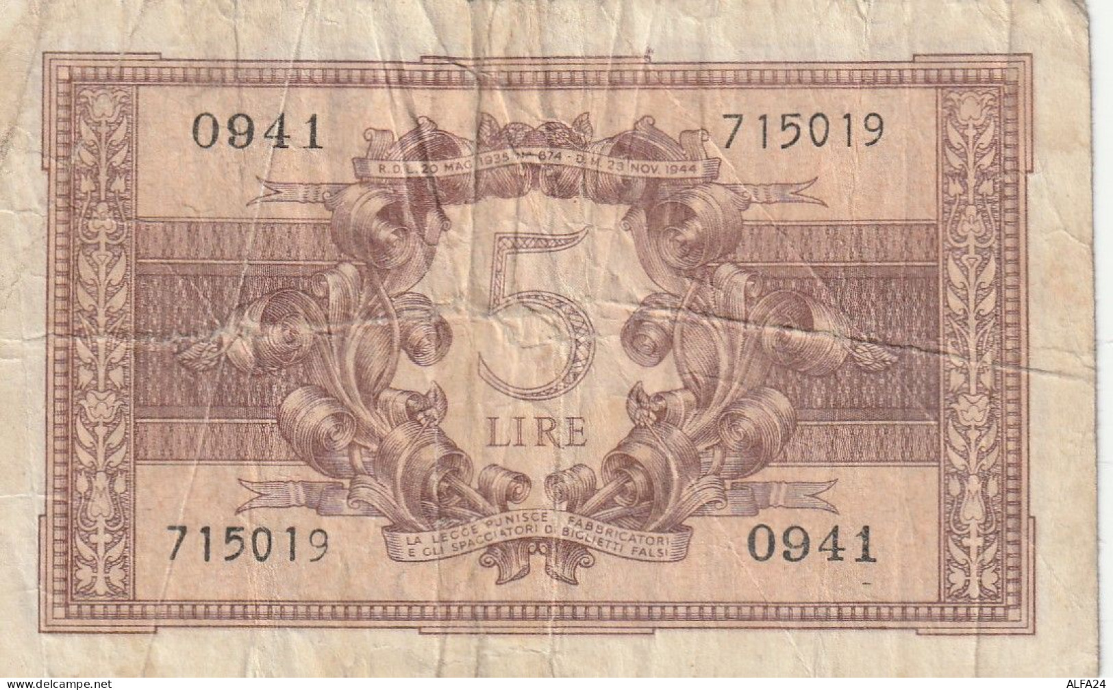 BANCONOTA ITALIA REGNO BIGLIETTO DI STATO LIRE 5 VF  (B_418 - Italië– 5 Lire